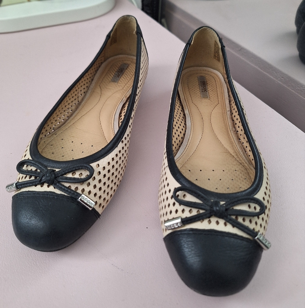Geox Black and Cream Ballet Flat Shoes
